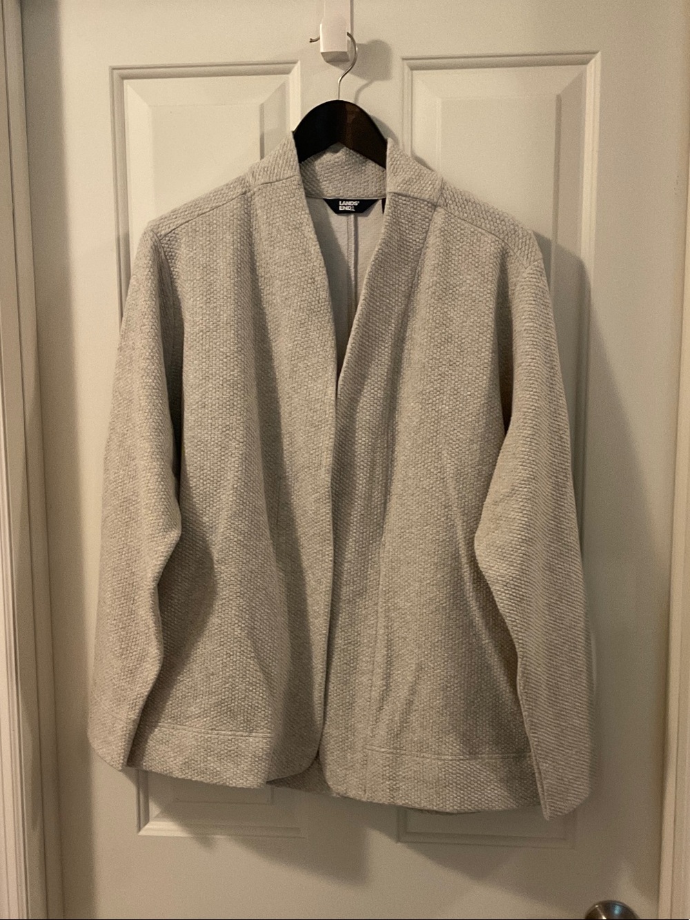 Lands End Light Gray Open-Front Women Cardigan Sweater 1X 16-18W